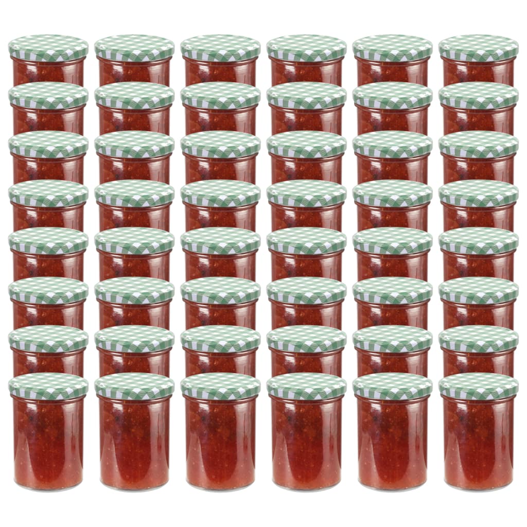 vidaXL Syltburkar i glas med vita och gröna lock 48 st 400 ml