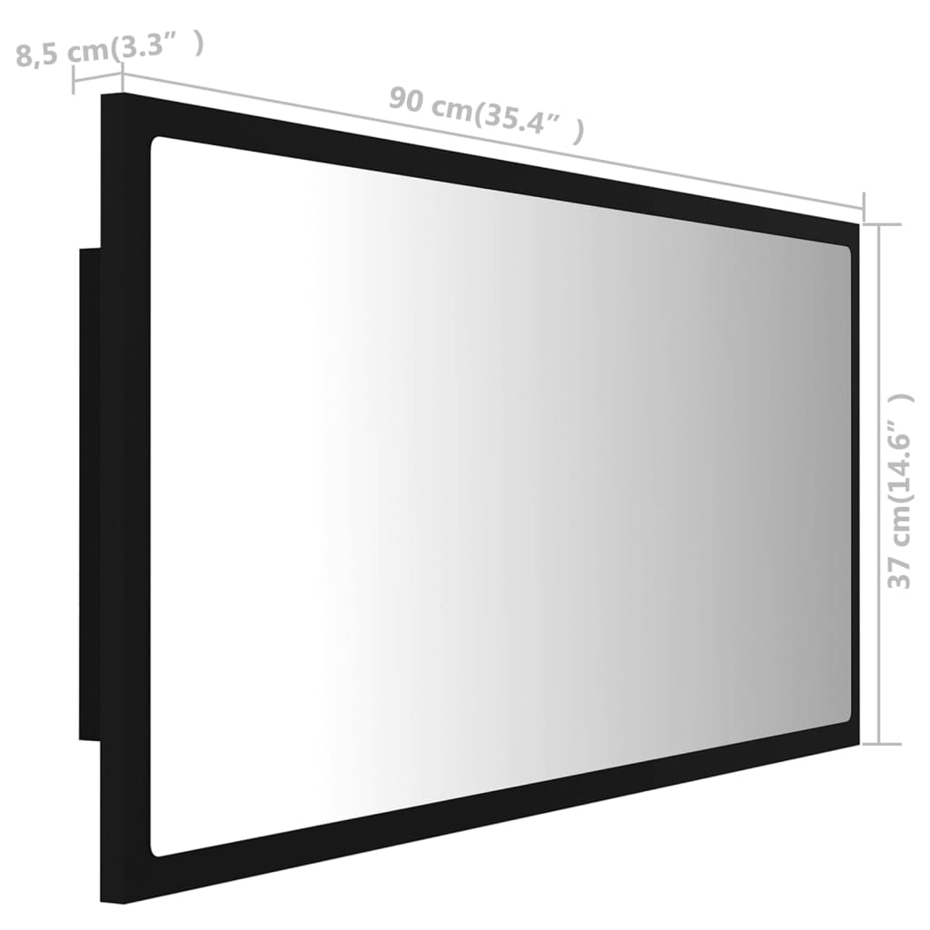 vidaXL Badrumsspegel med LED svart 90x8,5x37 cm akryl