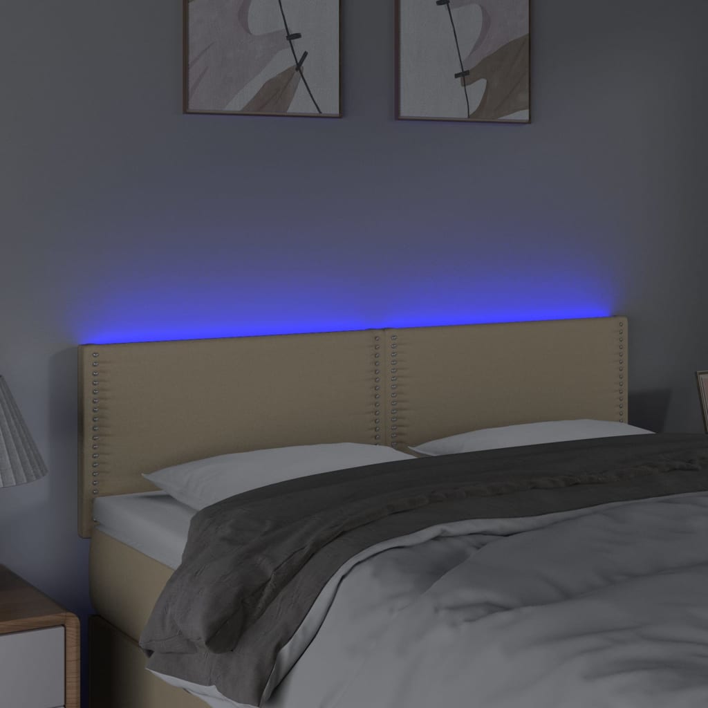 vidaXL Sänggavel LED gräddvit 144x5x78/88 cm tyg