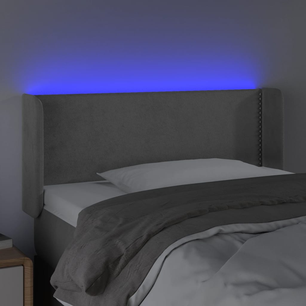 vidaXL Sänggavel LED ljusgrå 83x16x78/88 cm sammet
