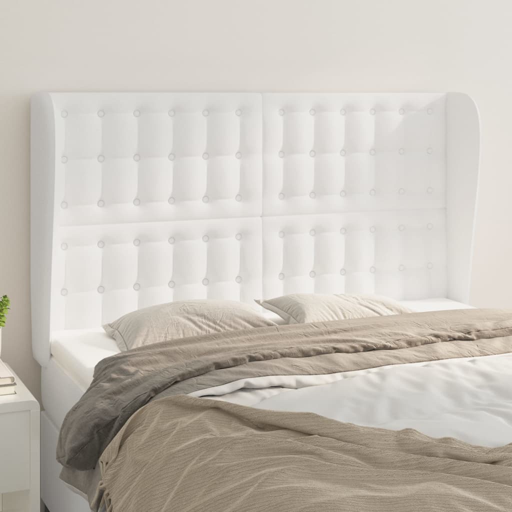 vidaXL Sänggavel med kanter vit 147x23x118/128 cm konstläder