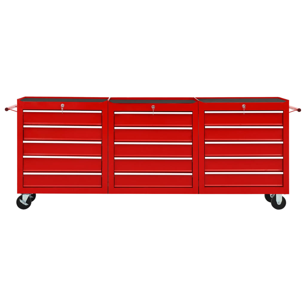 vidaXL Verktygsvagn med 15 lådor stål röd