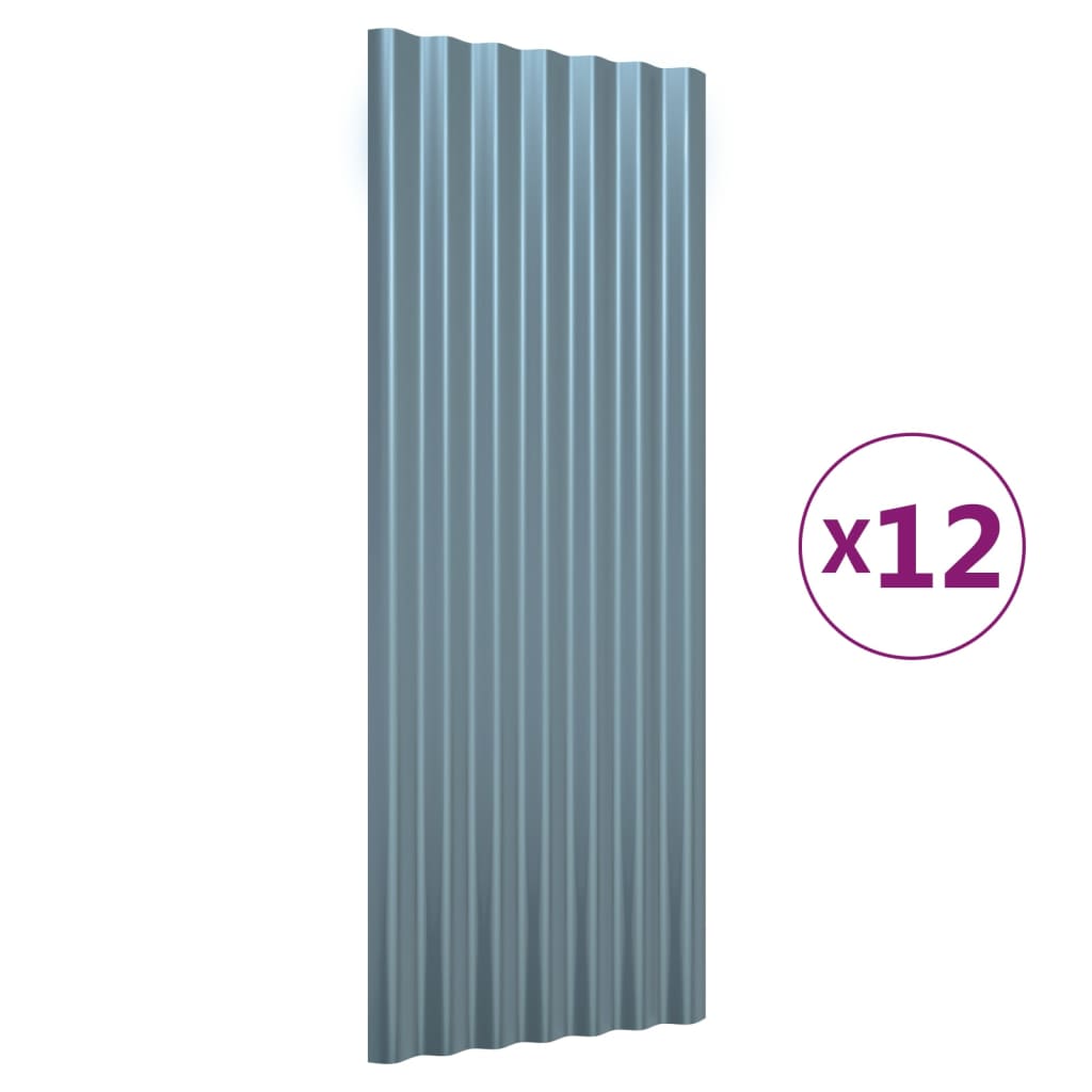 vidaXL Takplåt 12 st pulverlackerat stål grå 100x36 cm