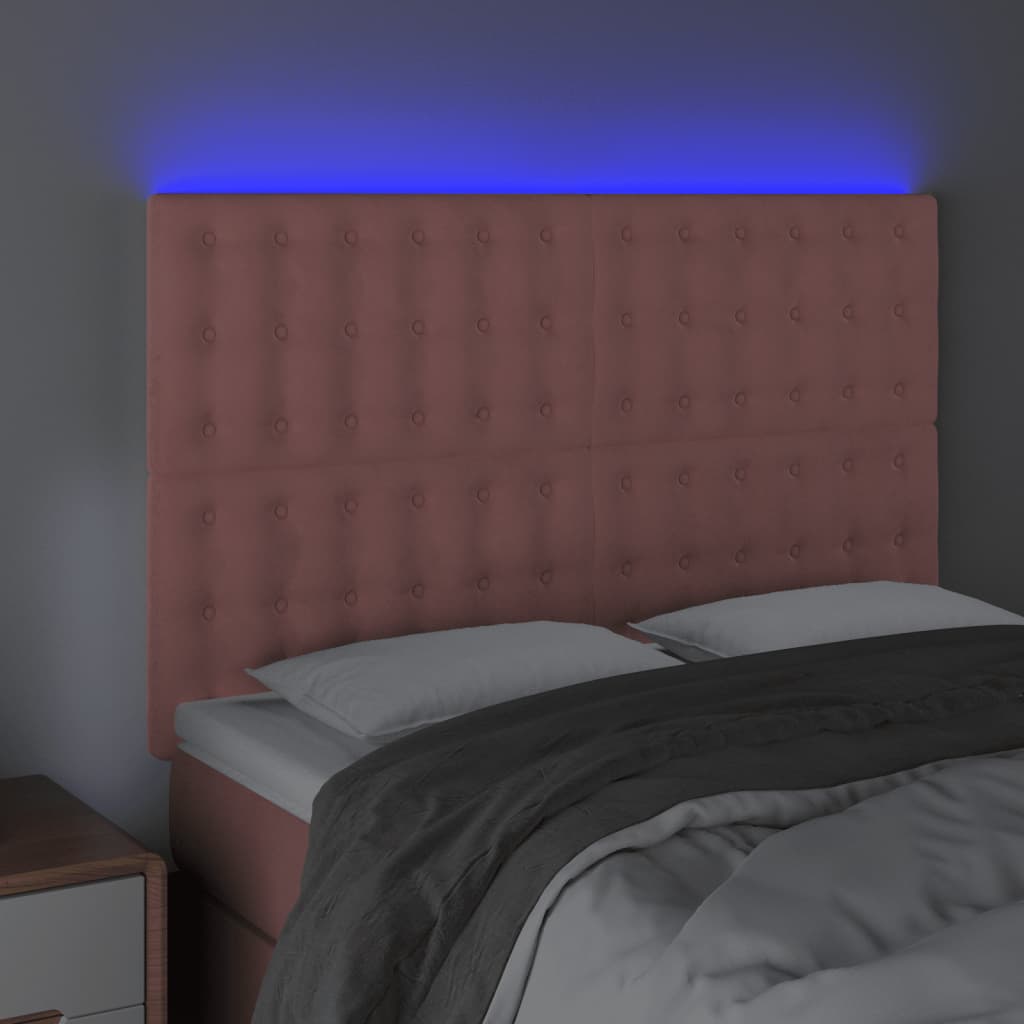 vidaXL Sänggavel LED rosa 144x5x118/128 cm sammet