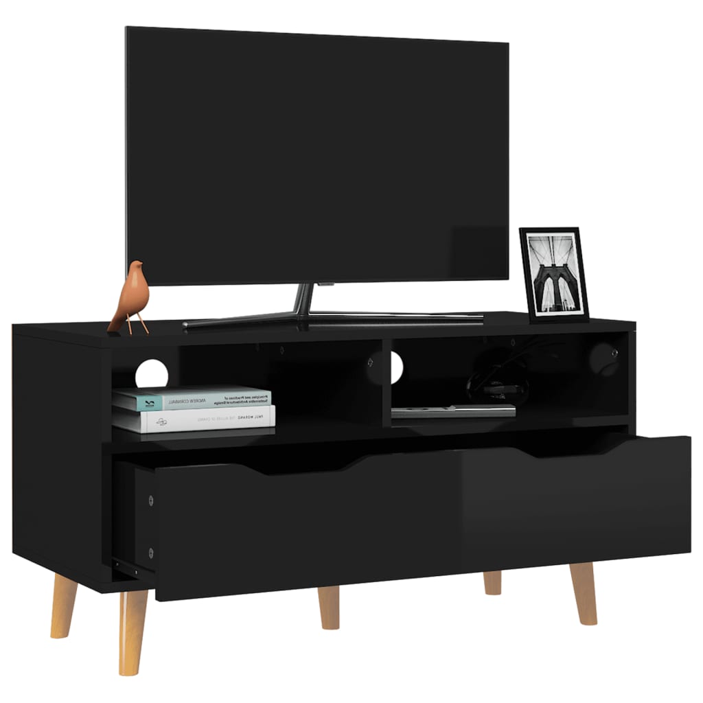 vidaXL Tv-bänk svart högglans 90x40x48,5 cm konstruerat trä