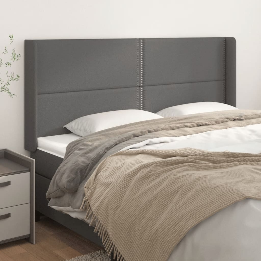 vidaXL Sänggavel med kanter grå 183x16x118/128 cm konstläder