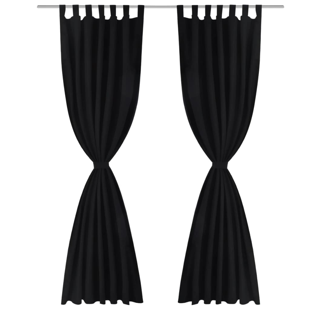2-pack gardiner med öglor i svart microsatin 140 x 175 cm