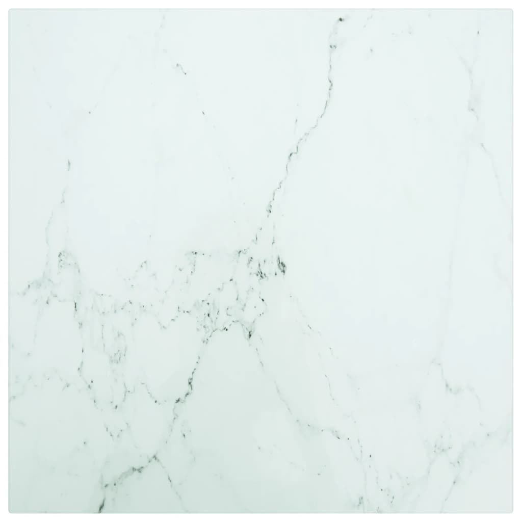vidaXL Bordsskiva vit 40x40 cm 6 mm härdat glas med marmortextur