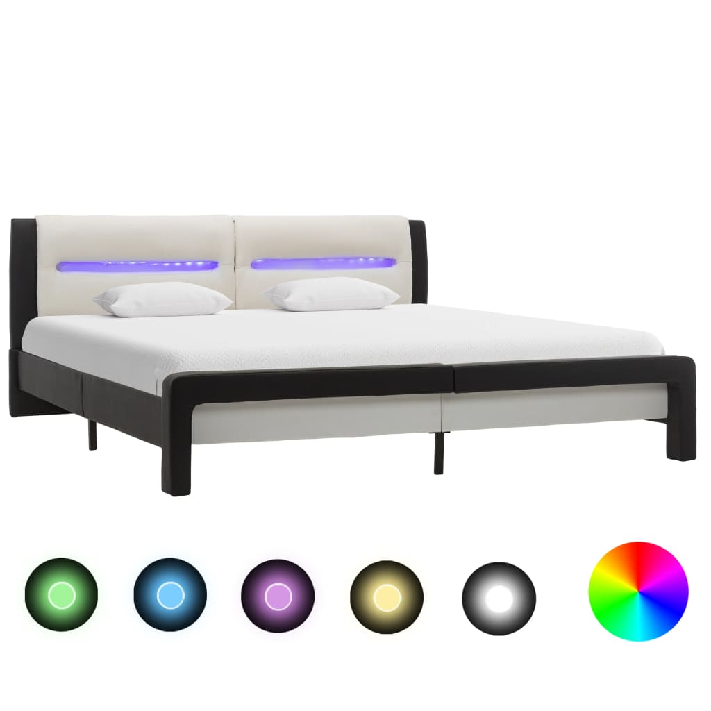 vidaXL Sängram med LED svart och vit konstläder 120x200 cm