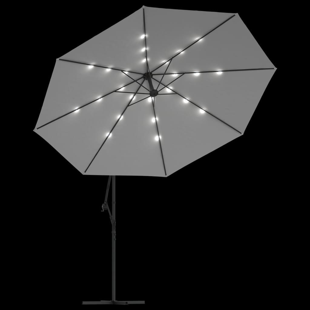 vidaXL Frihängande parasoll med LED metallstång 350 cm sand