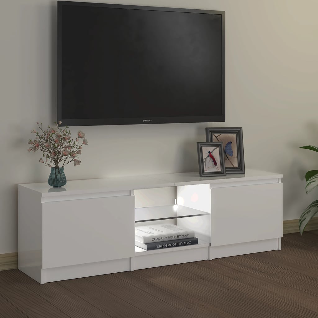 vidaXL TV-bänk med LED-belysning vit högglans 120x30x35,5 cm