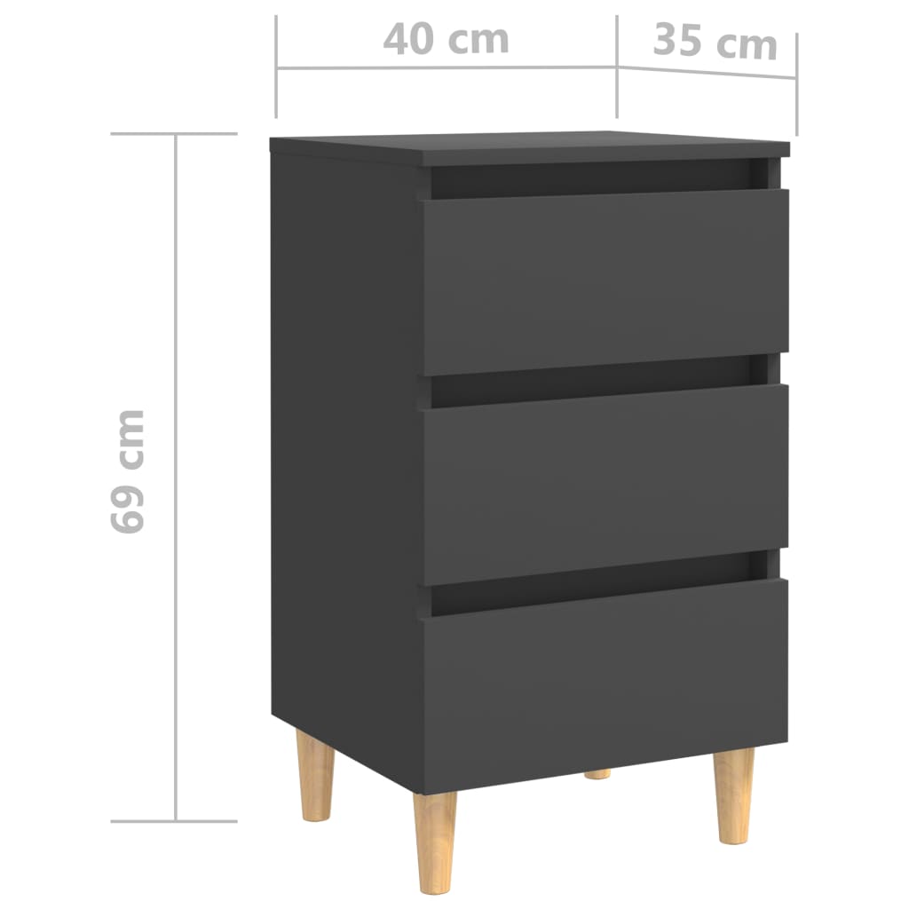 vidaXL Sängbord med ben i massivt trä 2 st grå 40x35x69 cm