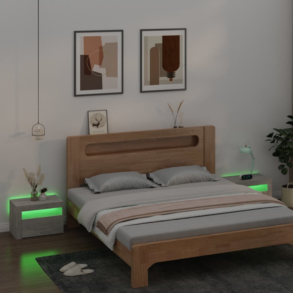 vidaXL Sängbord 2 st med LED-belysning Betonggrå 60x35x40 cm