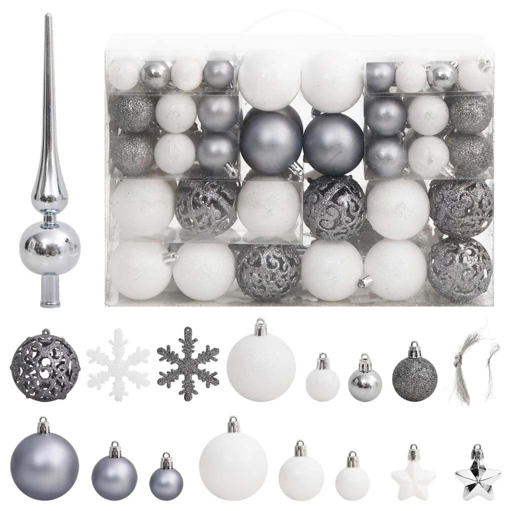 vidaXL Julgranskulor 111 delar vit och grå polystyren