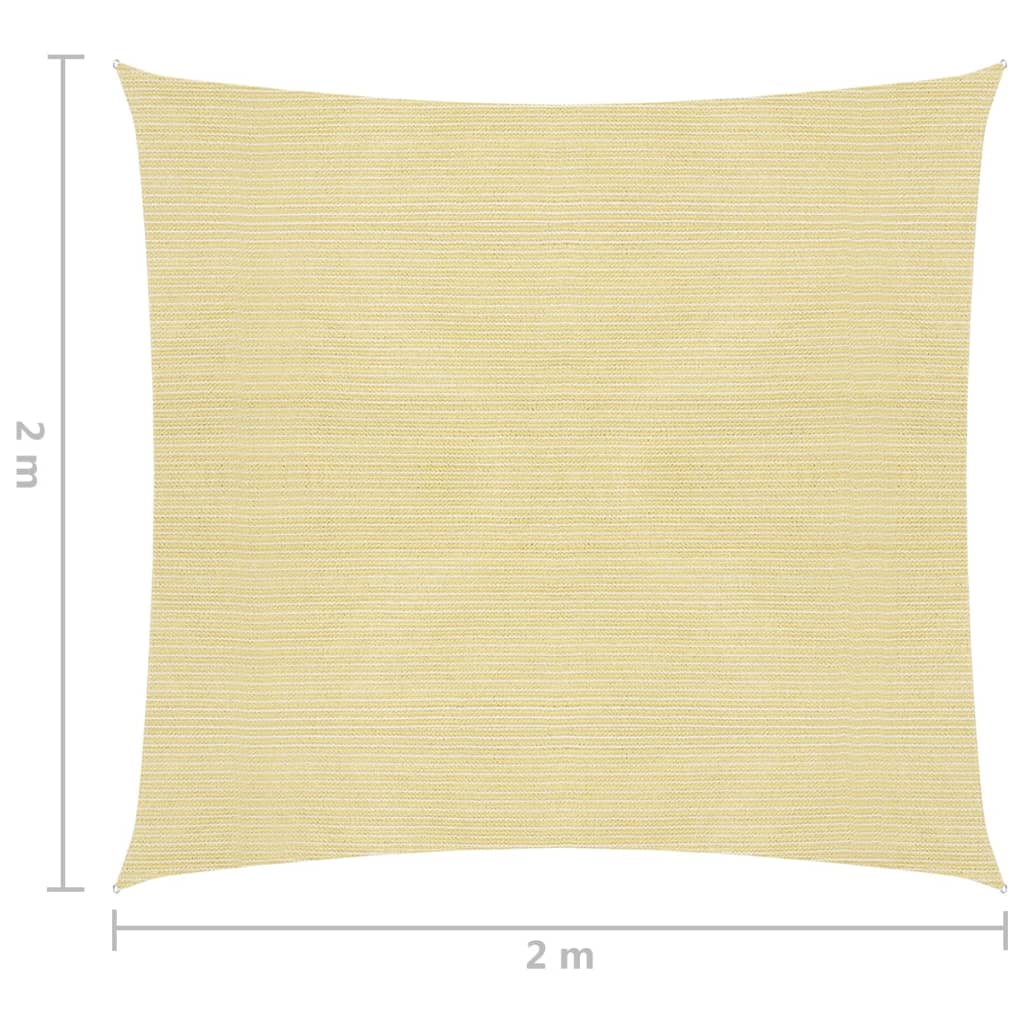 vidaXL Solsegel HDPE fyrkantigt 2x2 m beige
