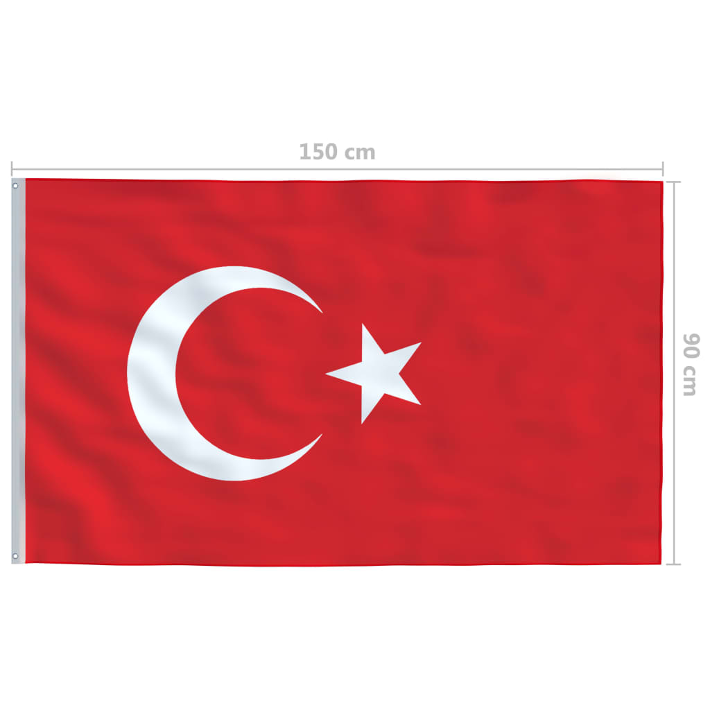 vidaXL Turkiets flagga och flaggstång i aluminium 6 m