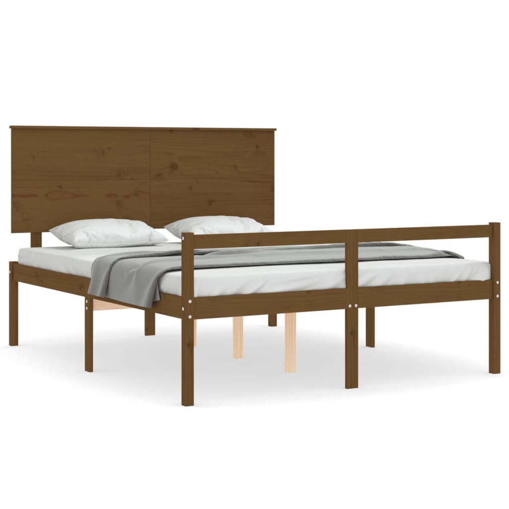 vidaXL Sängram med sänggavel honungsbrun massivt trä