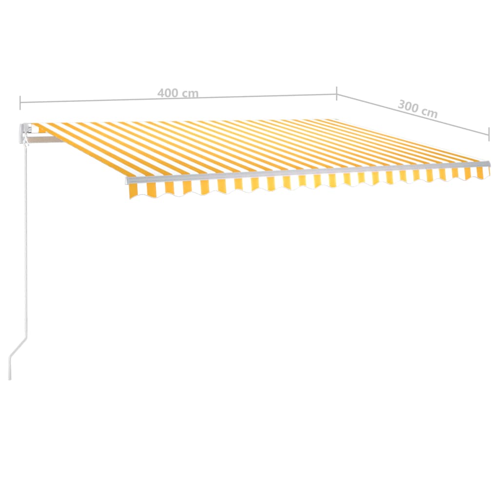 vidaXL Markis med stolpar automatisk infällbar 4x3 m gul och vit