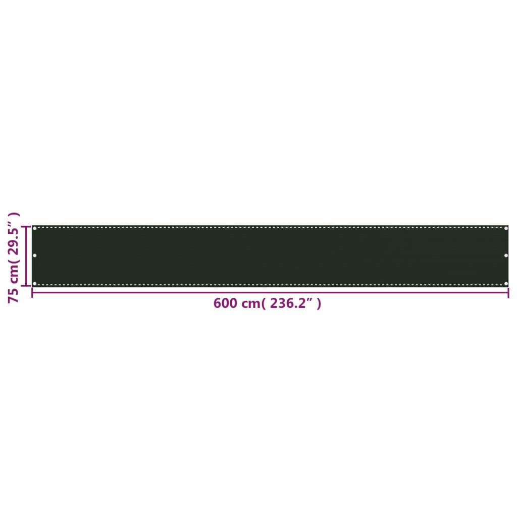 vidaXL Balkongskärm mörkgrön 75x600 cm HDPE