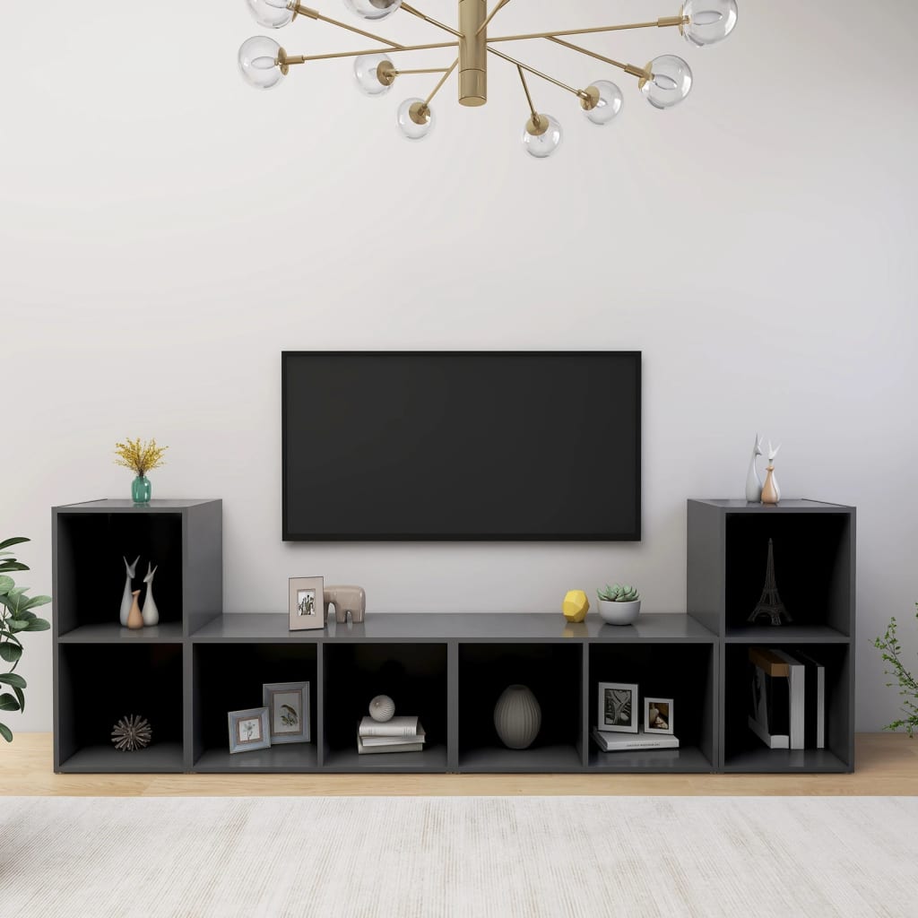 vidaXL TV-skåp 4 st grå 72x35x36,5 cm konstruerat trä