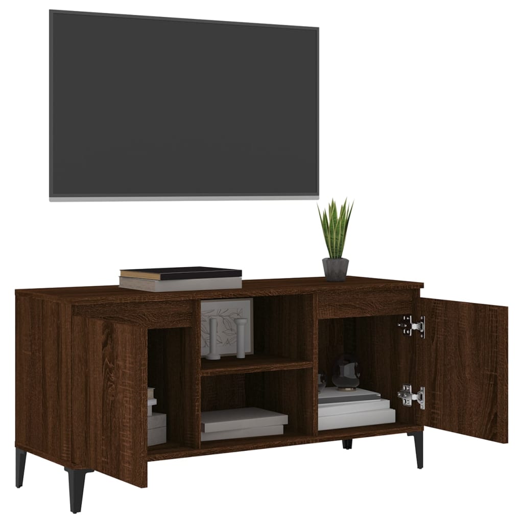 vidaXL TV-bänk med metallben brun ek 103,5x35x50 cm