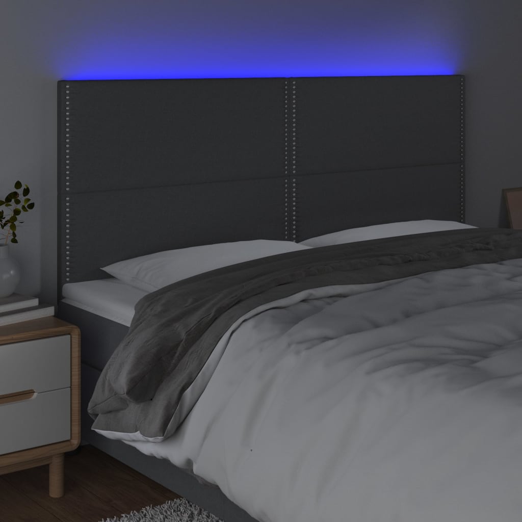 vidaXL Sänggavel LED mörkgrå 180x5x118/128 cm tyg