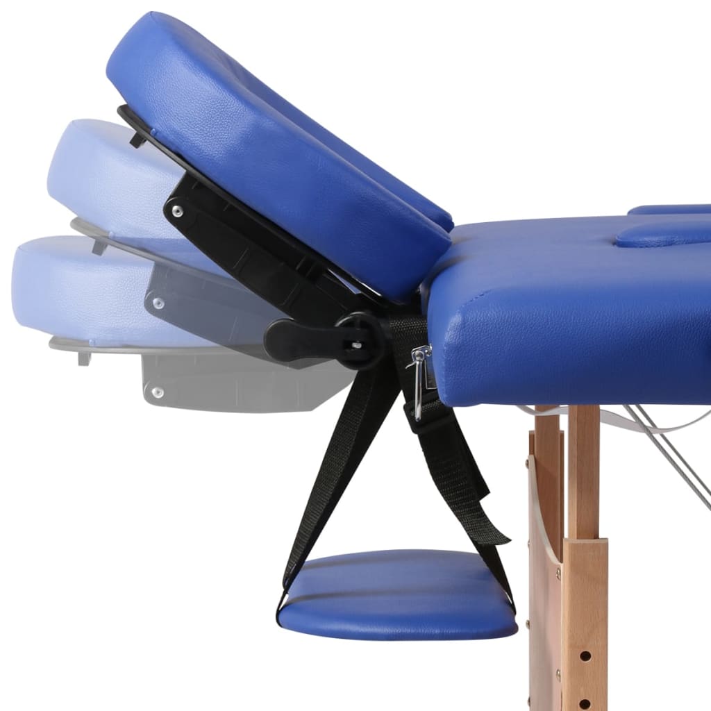 Blått vikbart massagebord med 2 zoner och träram