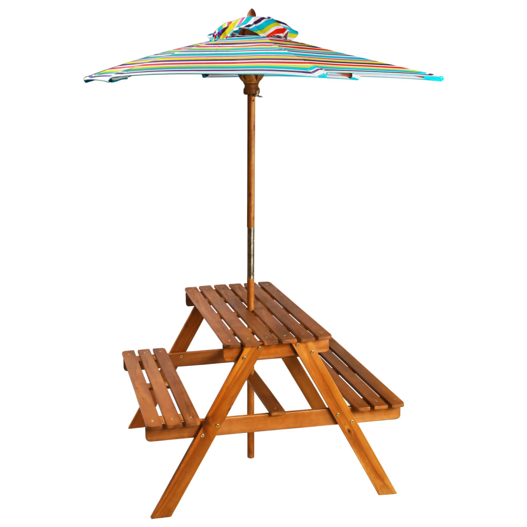 vidaXL Picknickbord för barn med parasoll 79x90x60 cm massivt akaciaträ