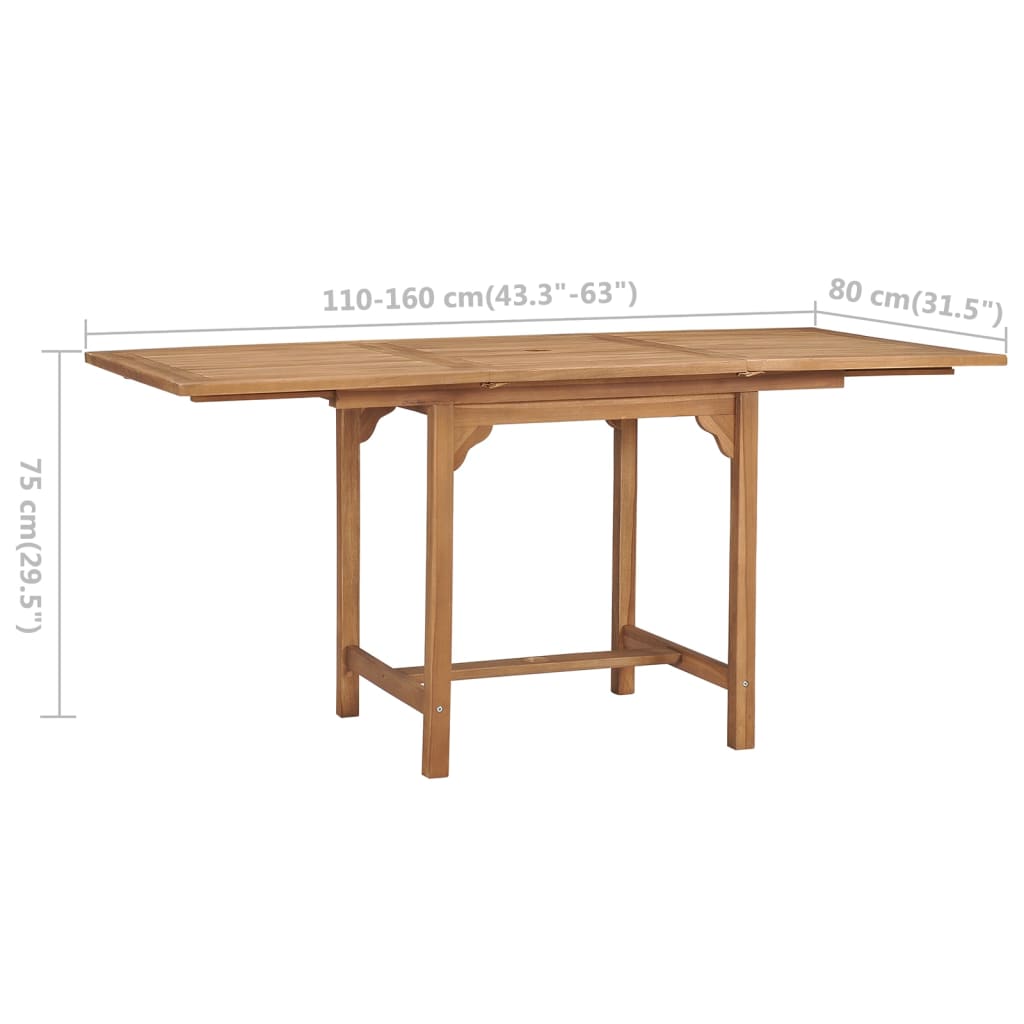 vidaXL Trädgårdsbord utdragbart (110-160)x80x75cm massiv teak