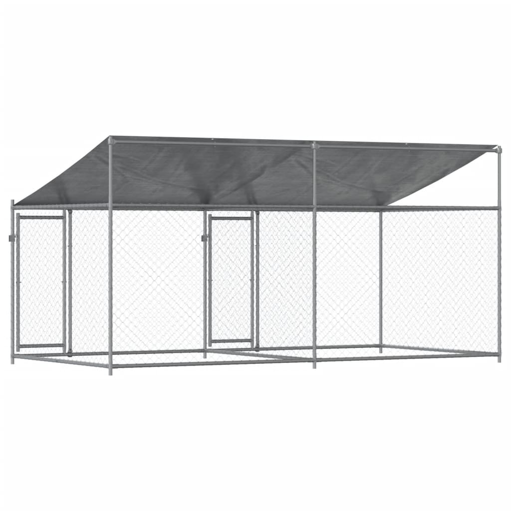 vidaXL Hundgård med tak och dörrar grå 4x2x2 cm galvaniserat stål