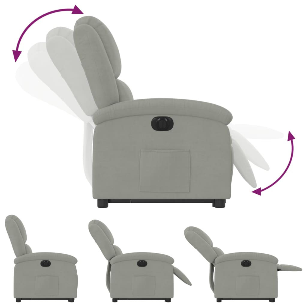 vidaXL Elektrisk reclinerfåtölj med uppresningshjälp ljusgrå sammet