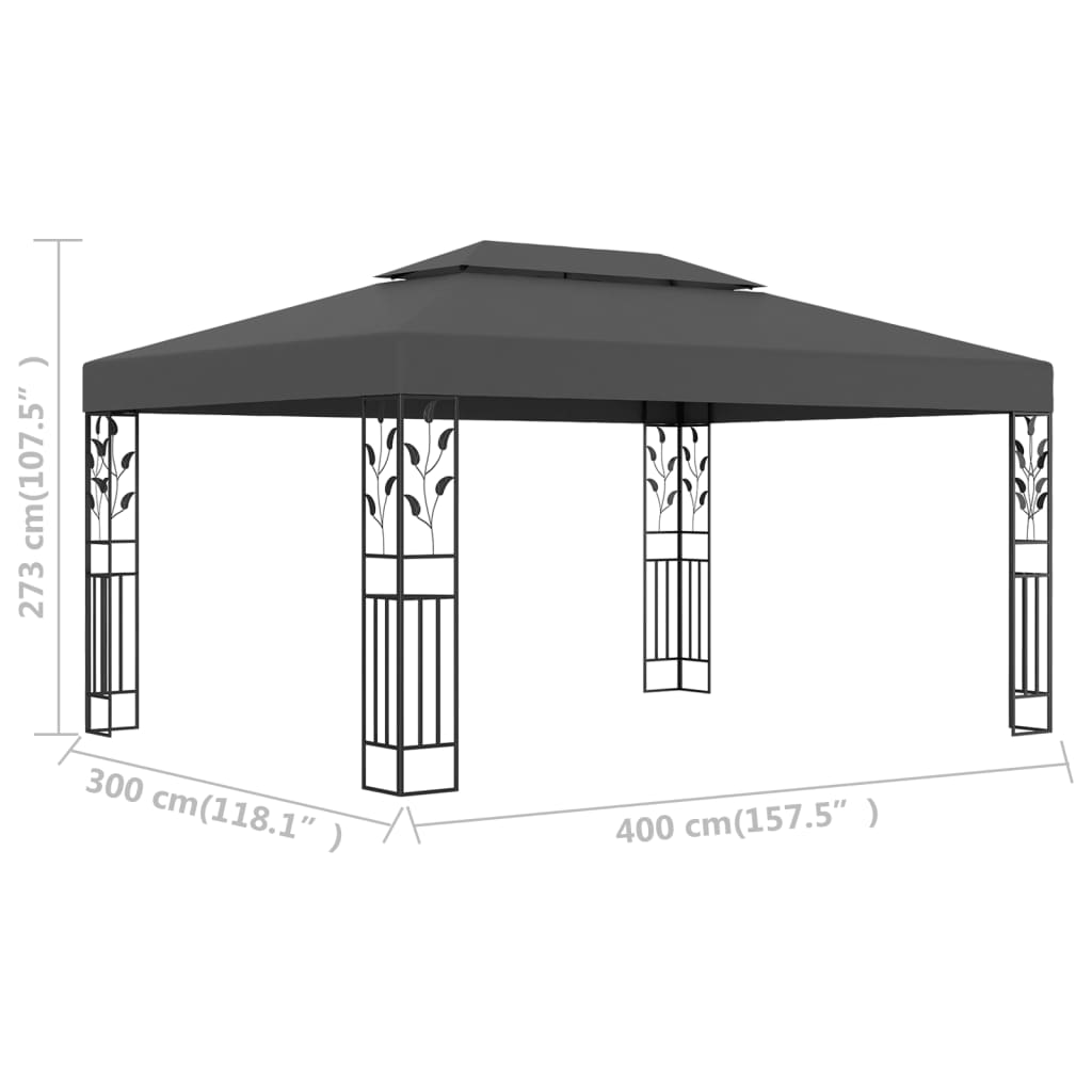 vidaXL Paviljong med dubbeltak 3x4m antracit