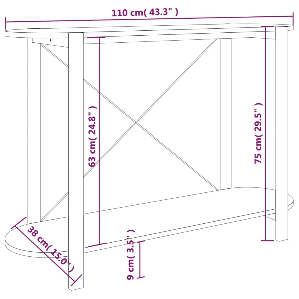 vidaXL Konsolbord svart 110x38x75 cm konstruerat trä