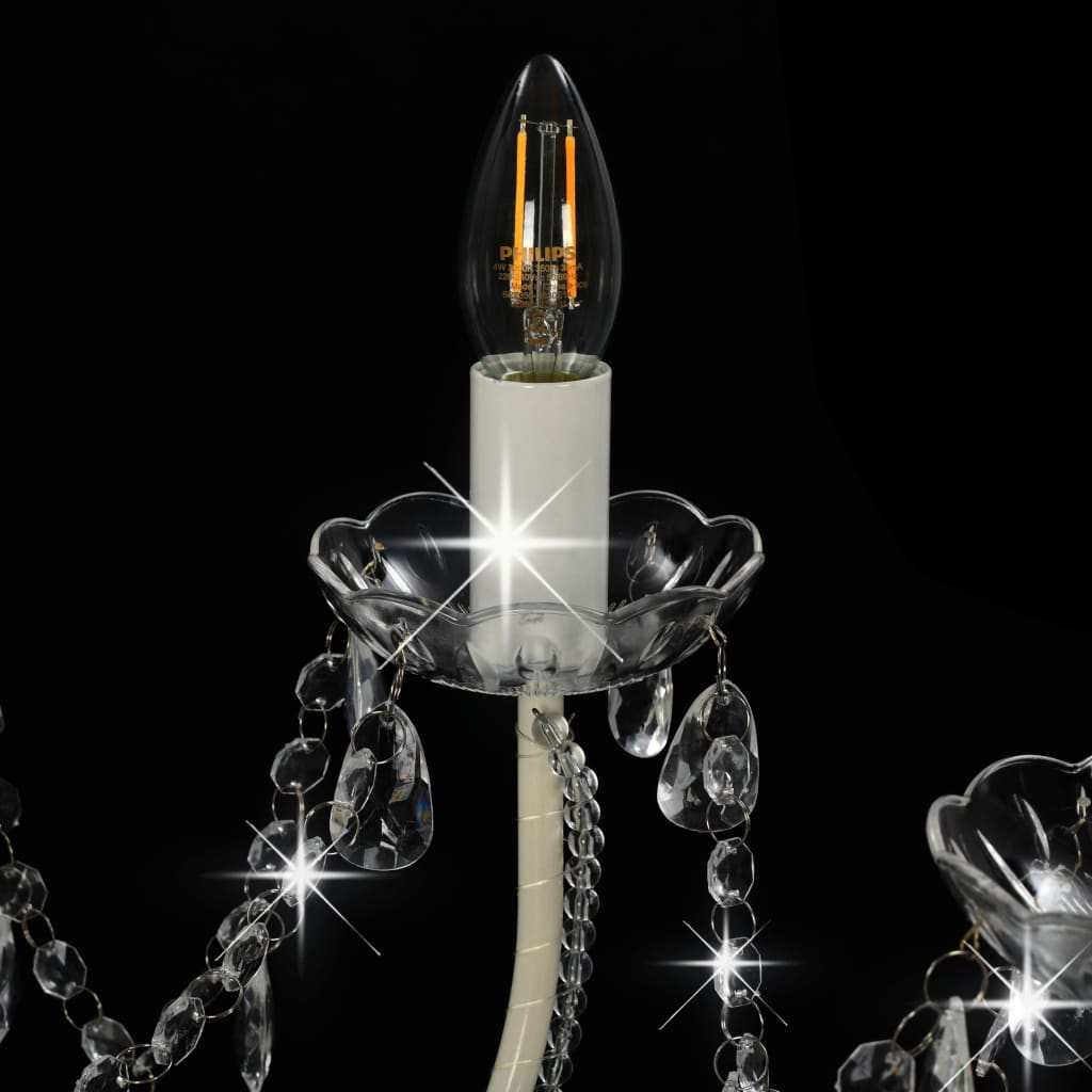 vidaXL Takkrona med pärlor vit 12 x E14-glödlampor