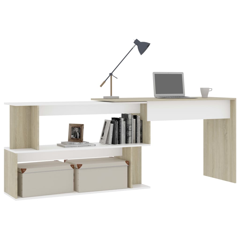 vidaXL Skrivbord hörn vit och sonoma-ek 200x50x76 cm konstruerat trä