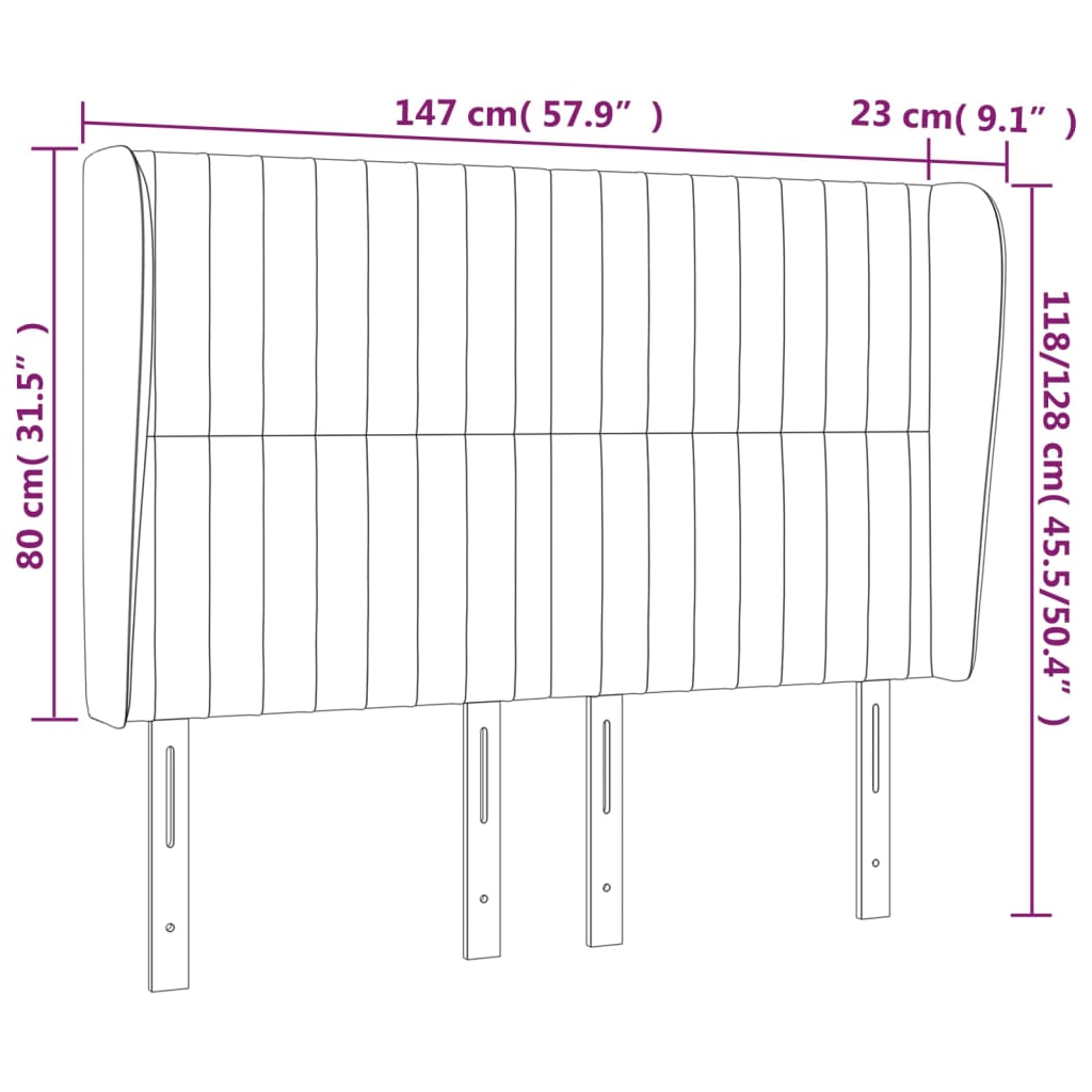vidaXL Huvudgavel med kanter taupe 147x23x118/128 cm tyg