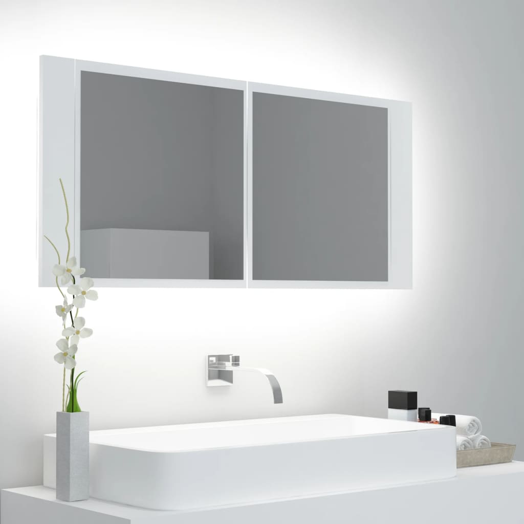 vidaXL Spegelskåp med LED svart 100x12x45 cm akryl