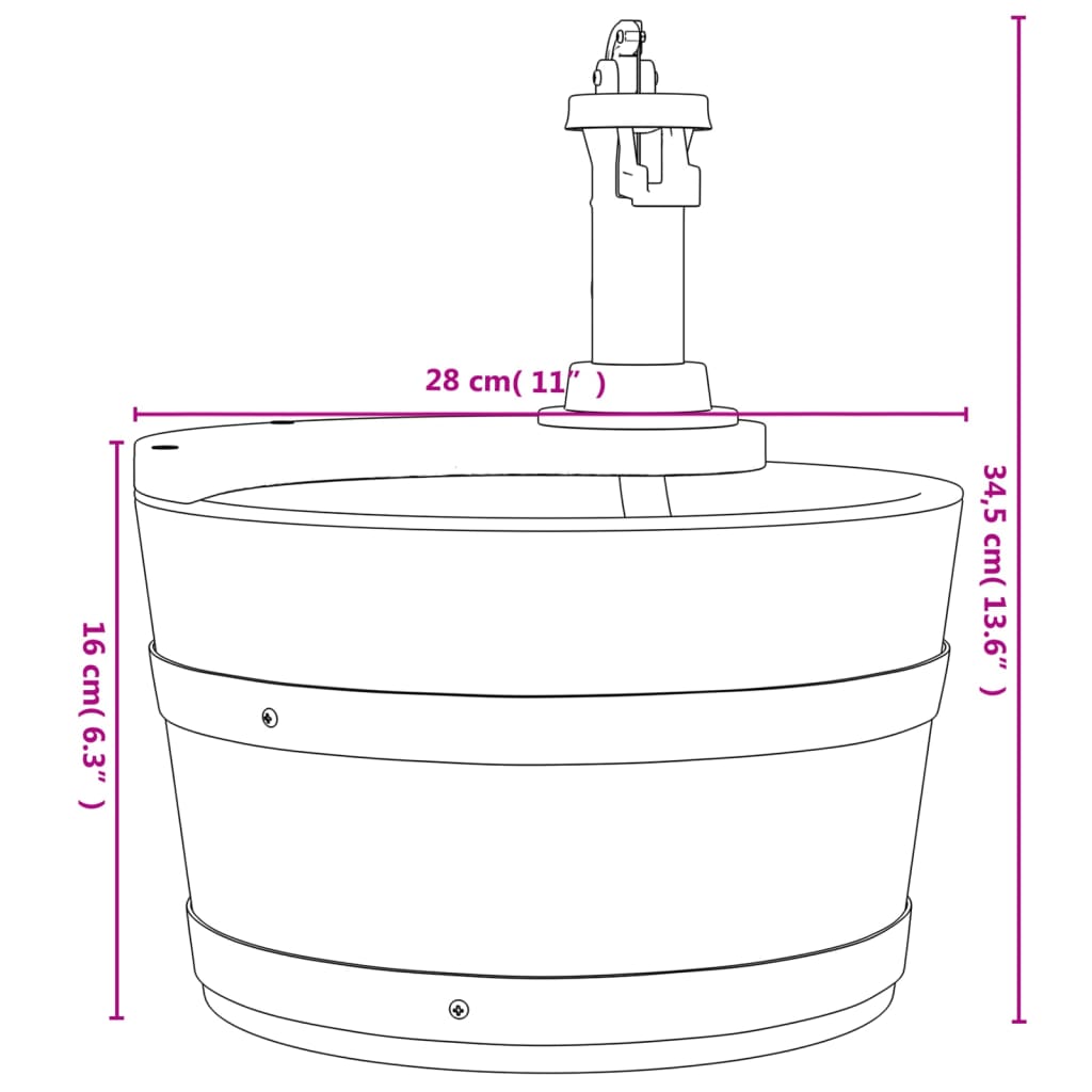 vidaXL Vattenfontän med pump 28x28x34,5 cm massivt granträ