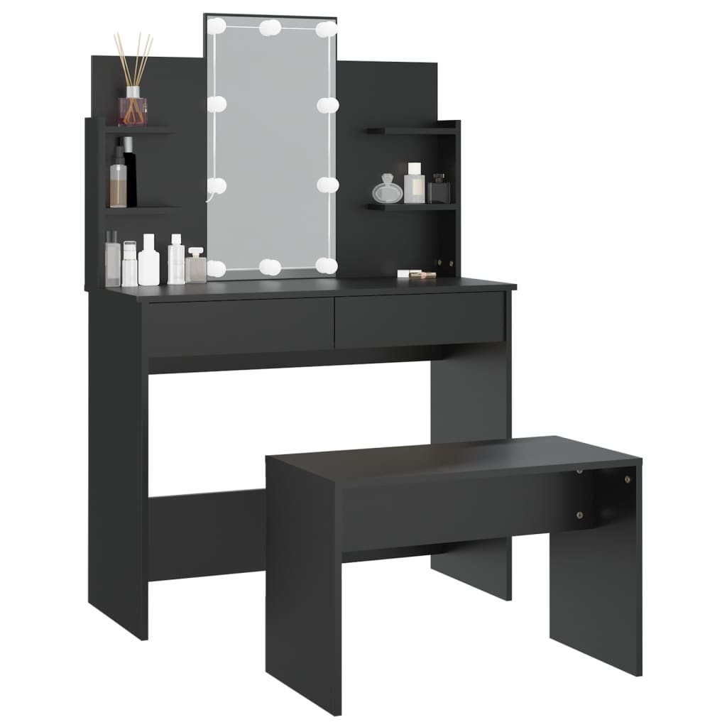 vidaXL Sminkbord med spegel LED svart konstruerat trä