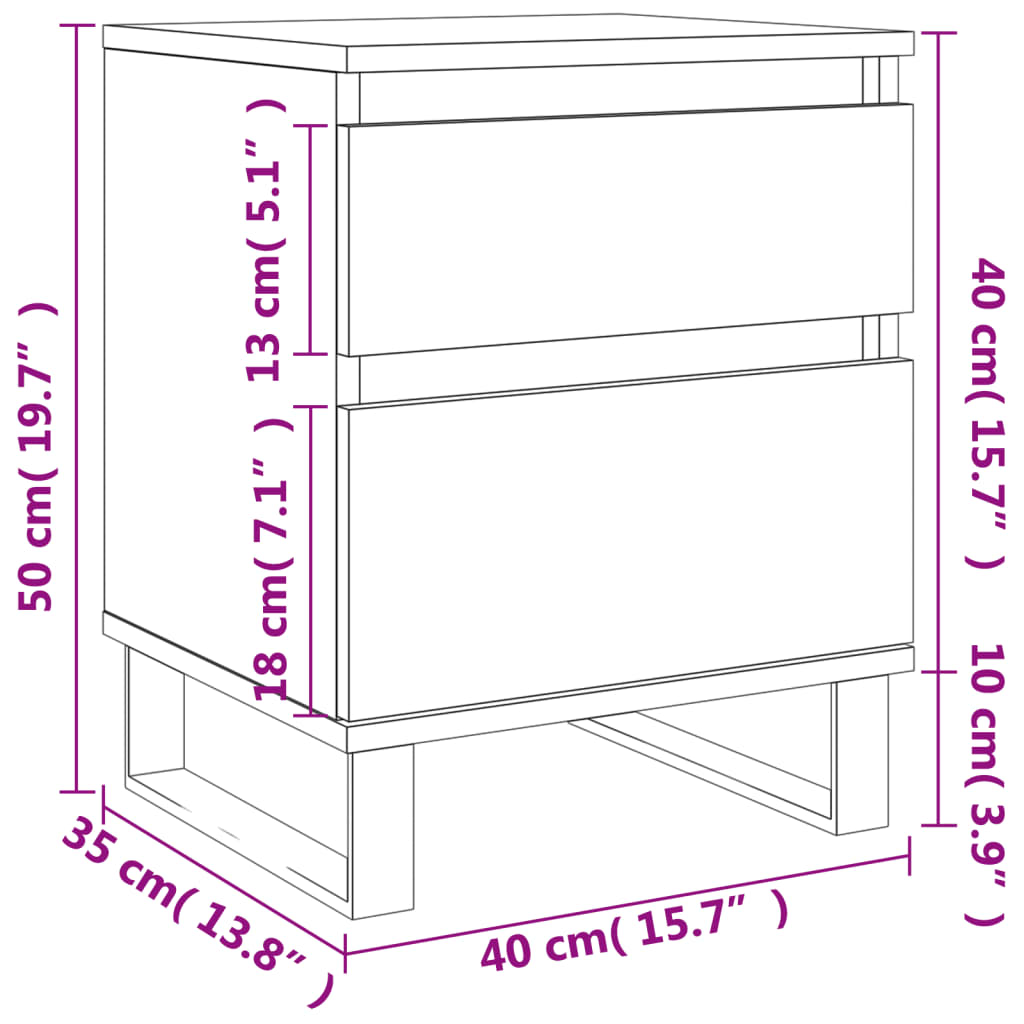 vidaXL Sängbord betonggrå 40x35x50 cm konstruerat trä