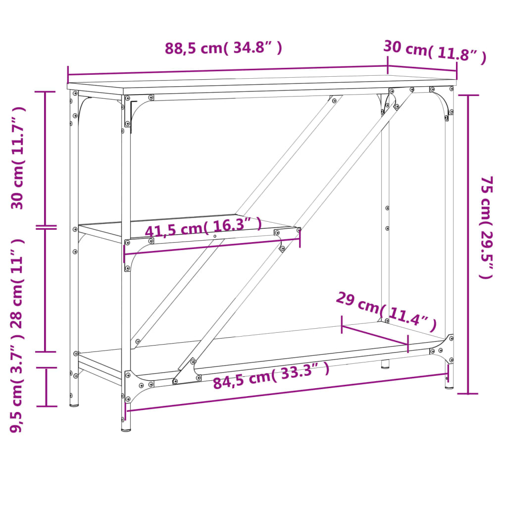 vidaXL Konsolbord svart 88,5x30x75 cm konstruerat trä