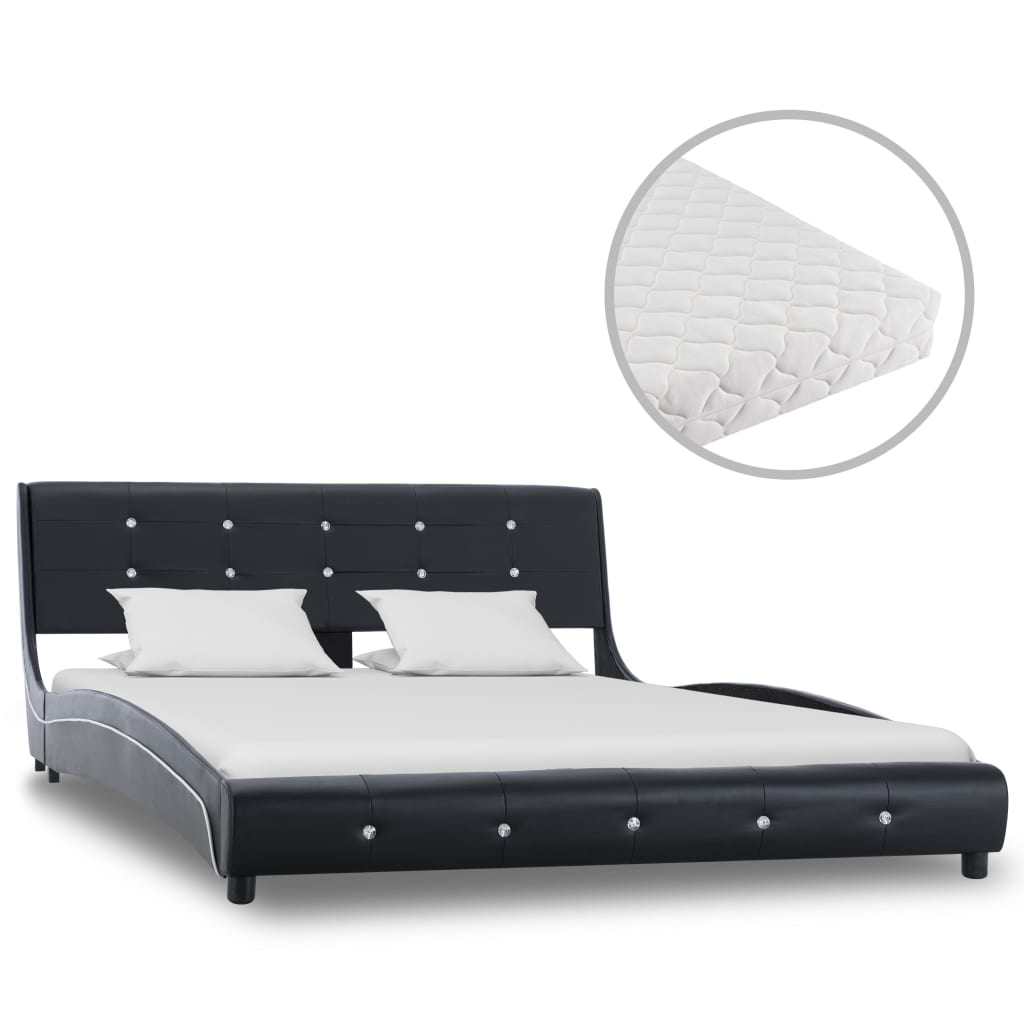 vidaXL Säng med madrass svart konstläder 140x200 cm