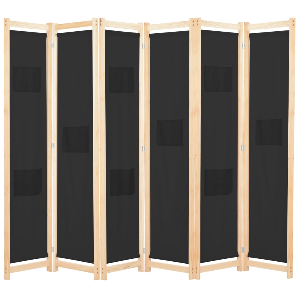 vidaXL Rumsavdelare 6 paneler 240x170x4 cm svart tyg