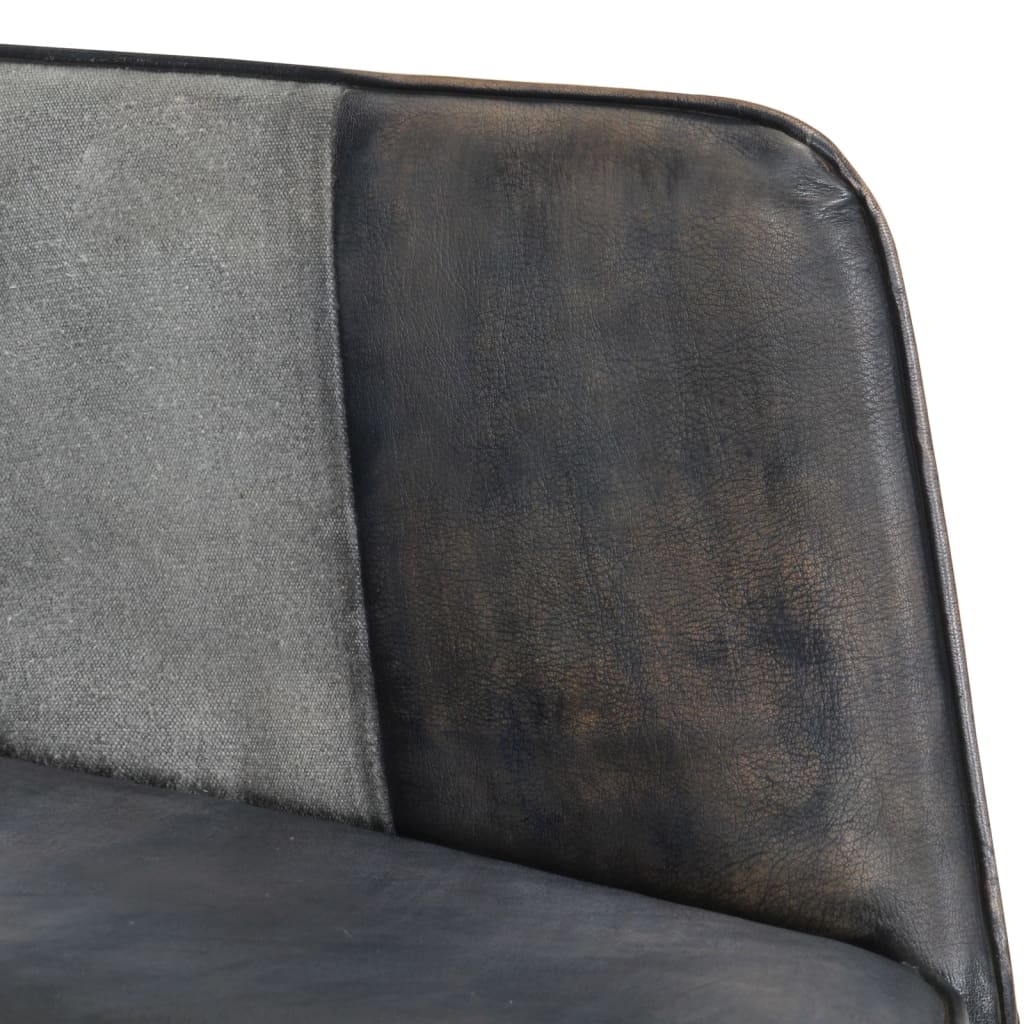 vidaXL Gungstol med fotpall grå äkta läder och kanvas