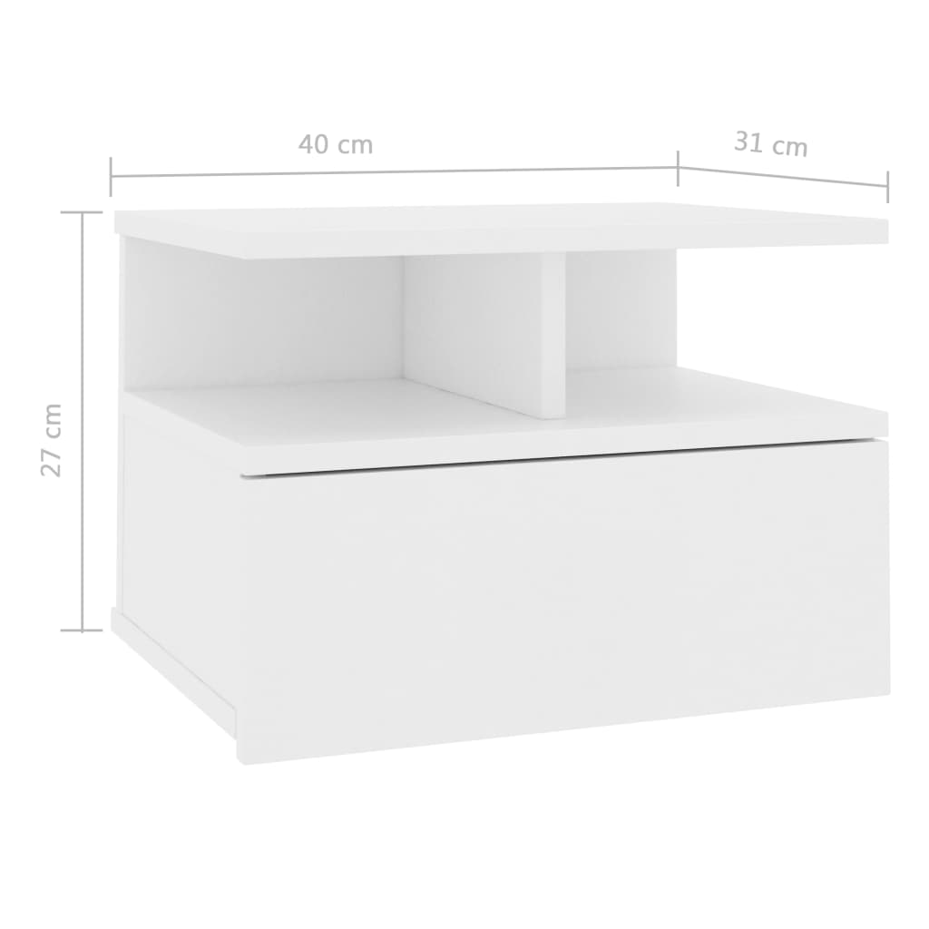 vidaXL Svävande sängbord 2 st vit 40x31x27 cm konstruerat trä