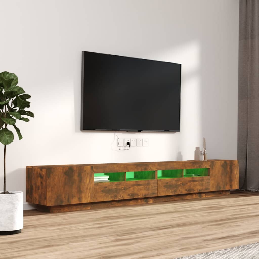 vidaXL TV-skåp 3 delar med LED rökfärgad ek konstruerat trä