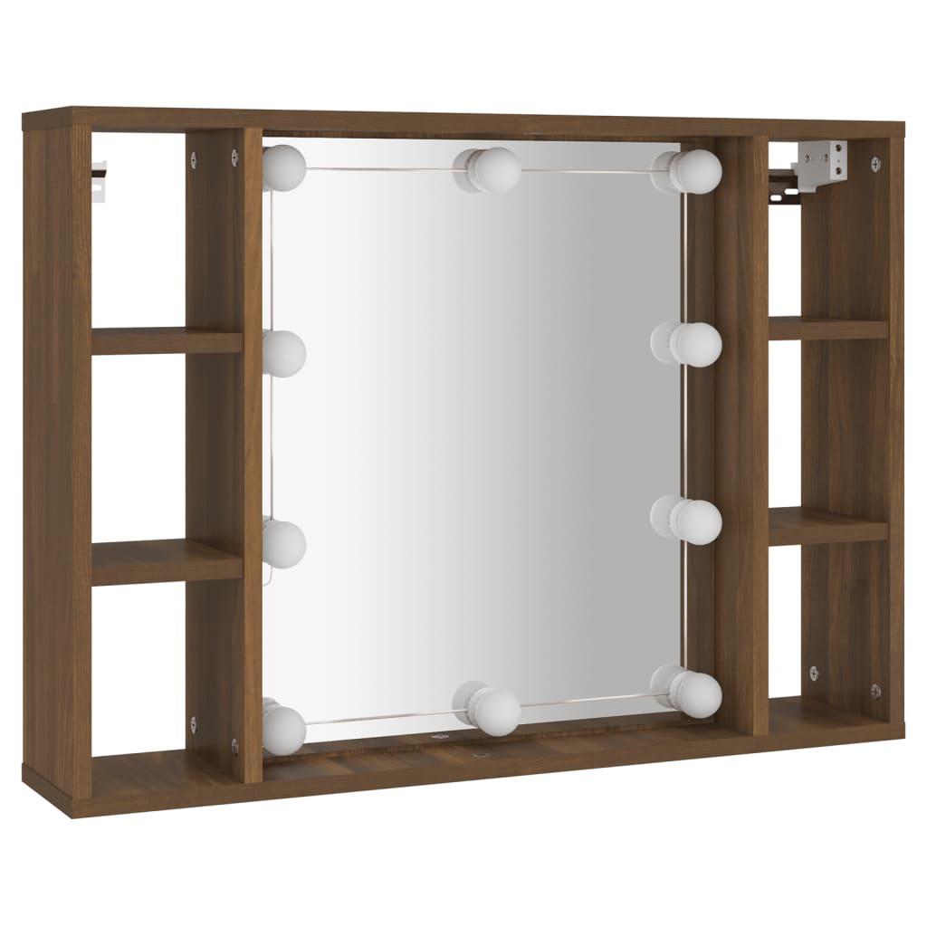vidaXL Spegelskåp med LED brun ek 76x15x55 cm