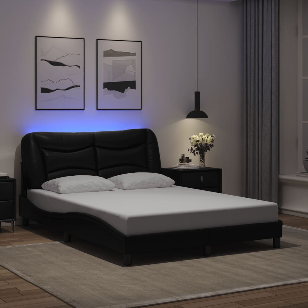 vidaXL Sängram med LED-belysning svart 120x200 cm konstläder