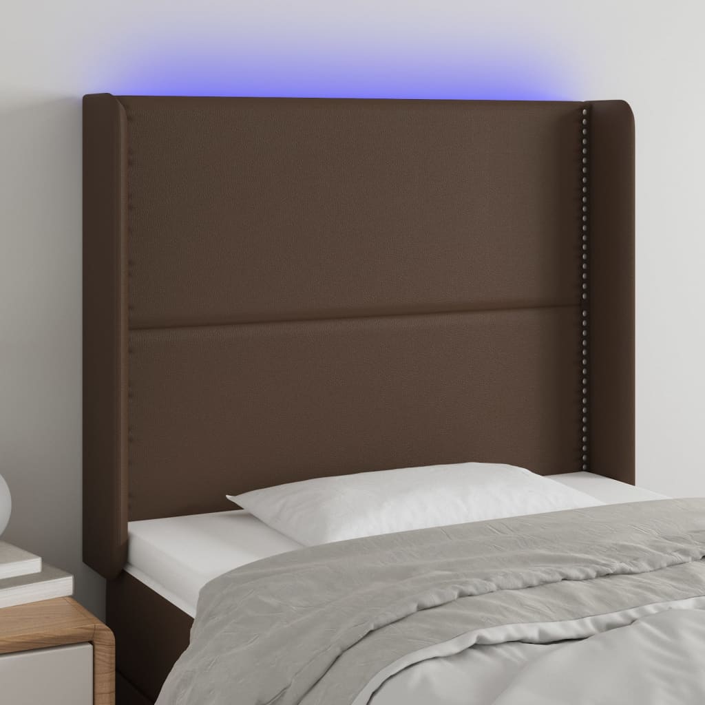 vidaXL Sänggavel LED brun 103x16x118/128 cm konstläder