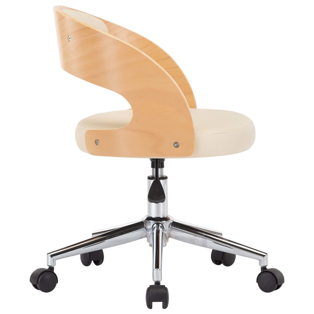 vidaXL Snurrbar kontorsstol böjträ och konstläder gräddvit